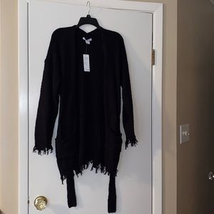 Ultra Soft/ Black Fringe Cardigan w/ tie